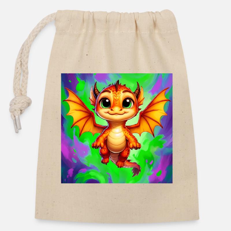 dragon - Sac cadeau en coton avec cordon (14 x 20 cm) - nature
