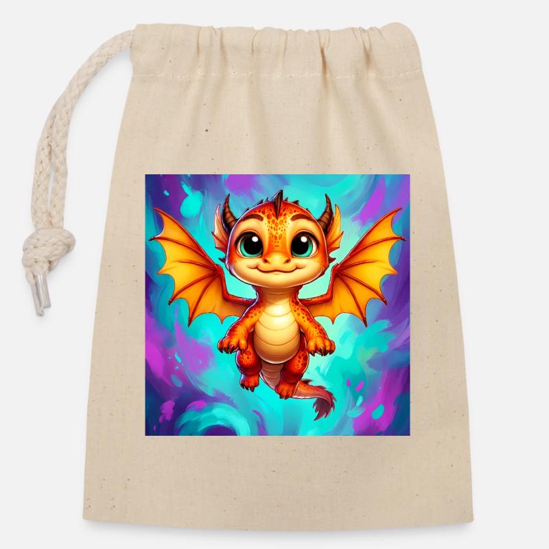 dragon - Closable cotton gift bag (14x20cm) - nature