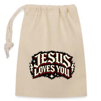 Jesus loves You - Closable cotton gift bag (14x20cm) - nature - Front