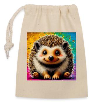 hedgehog - Closable cotton gift bag (14x20cm) - nature - Front