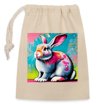 lapin - Sac cadeau en coton avec cordon (14 x 20 cm) - nature - Devant
