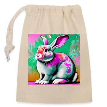 lapin - Sac cadeau en coton avec cordon (14 x 20 cm) - nature - Devant