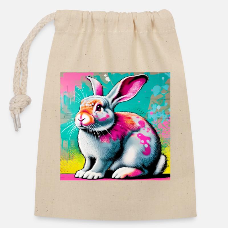 rabbit - Closable cotton gift bag (14x20cm) - nature