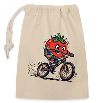 Coole Tomate BMX Fahrer Cartoon - Verschließbarer Geschenkbeutel aus Baumwolle (14x20cm) - Natur - Vorne