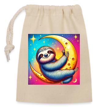 La paresse dort sur la Lune - Sac cadeau en coton avec cordon (14 x 20 cm) - nature - Devant