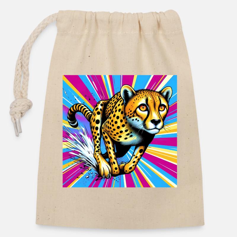 cheetah - Closable cotton gift bag (14x20cm) - nature