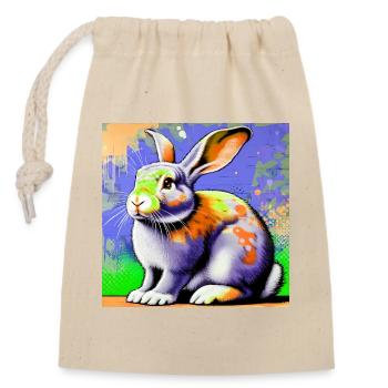 lapin - Sac cadeau en coton avec cordon (14 x 20 cm) - nature - Devant