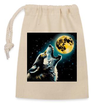 Le loup hurle à la pleine lune - Sac cadeau en coton avec cordon (14 x 20 cm) - nature - Devant