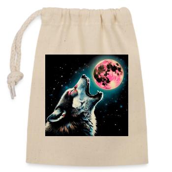 Le loup hurle à la pleine lune - Sac cadeau en coton avec cordon (14 x 20 cm) - nature - Devant