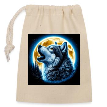Le loup hurle à la pleine lune - Sac cadeau en coton avec cordon (14 x 20 cm) - nature - Devant