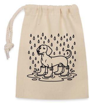 dackel im regen witzig gummistiefel - Verschließbarer Geschenkbeutel aus Baumwolle (14x20cm) - Natur - Vorne
