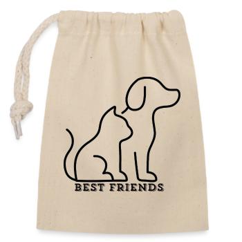 BEST FRIENDS – Katze & Hund Liebe - Verschließbarer Geschenkbeutel aus Baumwolle (14x20cm) - Natur - Vorne