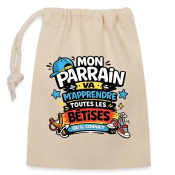 Mon Parrain m'apprend les bêtises - Sac cadeau en coton avec cordon (14 x 20 cm) - nature - Devant