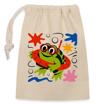 Frog with diving goggles - Closable cotton gift bag (14x20cm) - nature - Front