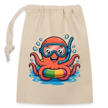 Colorful octopus with diving goggles - Closable cotton gift bag (14x20cm) - nature - Front
