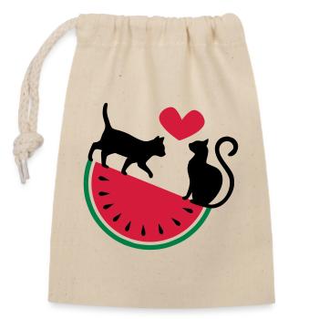 Melon Cat Love - Verschließbarer Geschenkbeutel aus Baumwolle (14x20cm) - Natur - Vorne