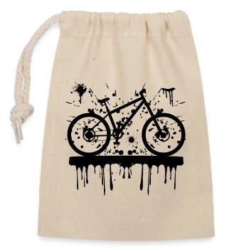 Mountain biking with speckles and drops, Cycling - Closable cotton gift bag (14x20cm) - nature - Front