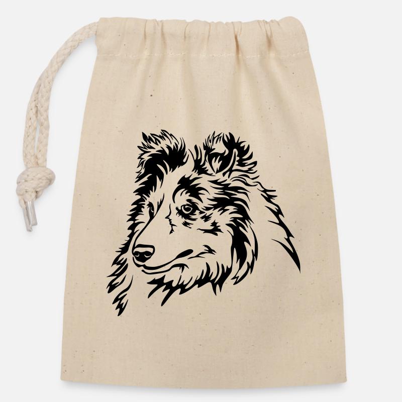 Sheltie Kopf - Verschließbarer Geschenkbeutel aus Baumwolle (14x20cm) - Natur