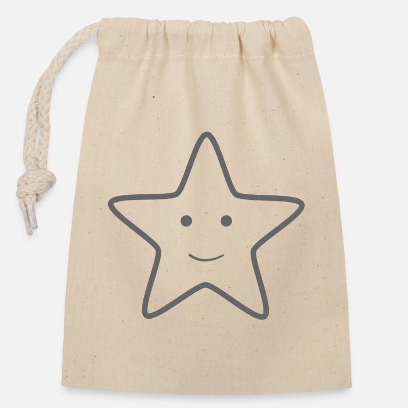 smiling star - Closable cotton gift bag (14x20cm) - nature