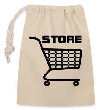 Shopping cart with text STORE - Closable cotton gift bag (14x20cm) - nature - Front