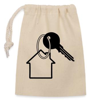 Key with house key for house purchased logo 2 - Closable cotton gift bag (14x20cm) - nature - Front