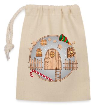 little cute gnome door for Christmas - Closable cotton gift bag (14x20cm) - nature - Front