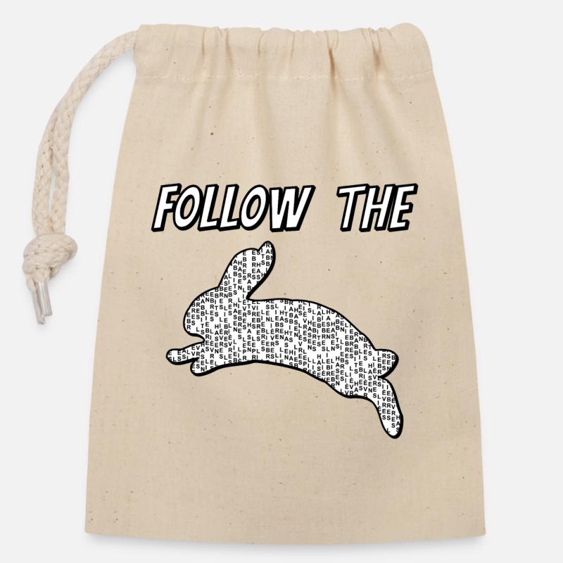 Suivez le lapin - Sac cadeau en coton avec cordon (14 x 20 cm) - nature