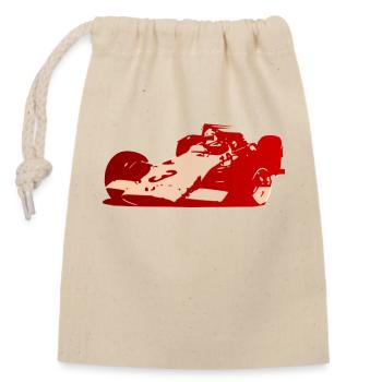 Roter Rennwagen - Verschließbarer Geschenkbeutel aus Baumwolle (14x20cm) - Natur - Vorne