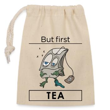 L’heure du thé - Sac cadeau en coton avec cordon (14 x 20 cm) - nature - Devant