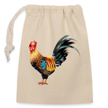 Coq artistiquement dessiné et coloré - Sac cadeau en coton avec cordon (14 x 20 cm) - nature - Devant