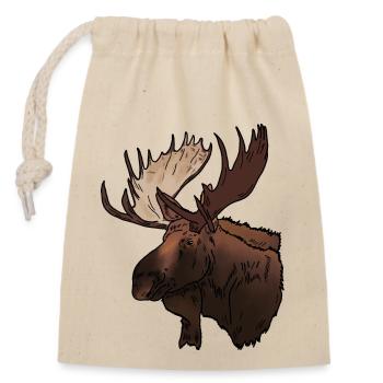 Moose head - Closable cotton gift bag (14x20cm) - nature - Front
