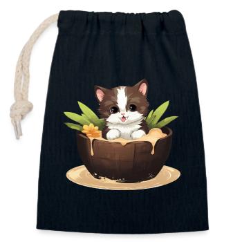 Katze mit Kokosnuss, Süßes Sommerdesign - Verschließbarer Geschenkbeutel aus Baumwolle (14x20cm) - Navy - Vorne