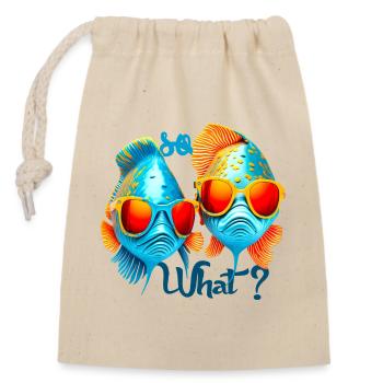 Poissons colorés avec des lunettes de soleil - Sac cadeau en coton avec cordon (14 x 20 cm) - nature - Devant