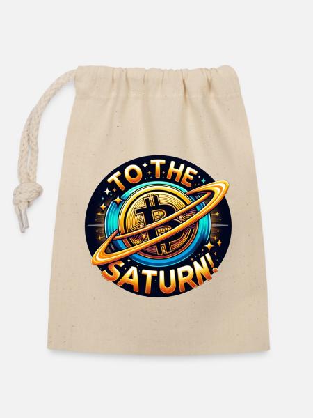 BTC Krypto zum Saturn! - Verschließbarer Geschenkbeutel aus Baumwolle (14x20cm) - Natur