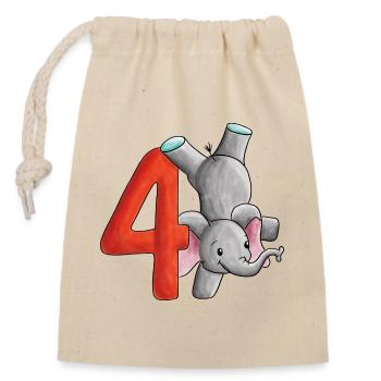 4e anniversaire éléphant - Sac cadeau en coton avec cordon (14 x 20 cm) - nature - Devant