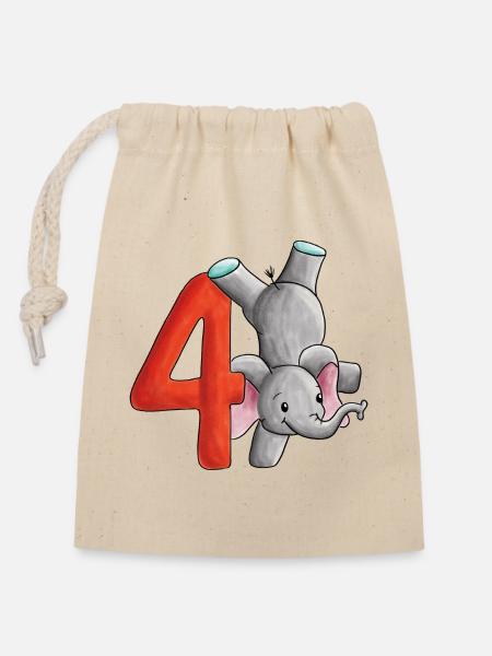 4th Birthday Elephant - Closable cotton gift bag (14x20cm) - nature