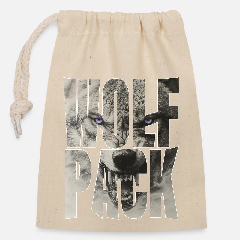 Wolf Pack - Closable cotton gift bag (14x20cm) - nature