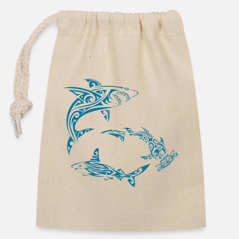 Requins polynésiens - Sac cadeau en coton avec cordon (14 x 20 cm) - nature