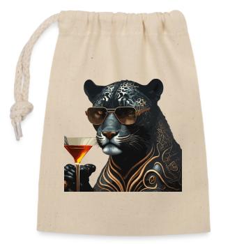 Panthère chic avec lunettes de soleil et boisson - Sac cadeau en coton avec cordon (14 x 20 cm) - nature - Devant