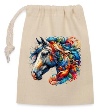 Cheval - Sac cadeau en coton avec cordon (14 x 20 cm) - nature - Devant