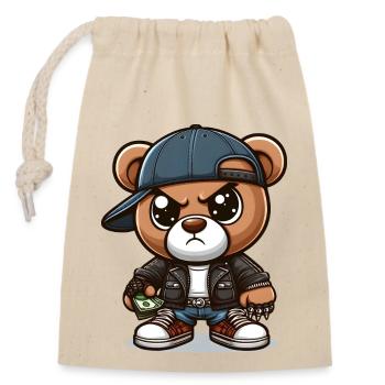 Gangsta-Bär - Verschließbarer Geschenkbeutel aus Baumwolle (14x20cm) - Natur - Vorne
