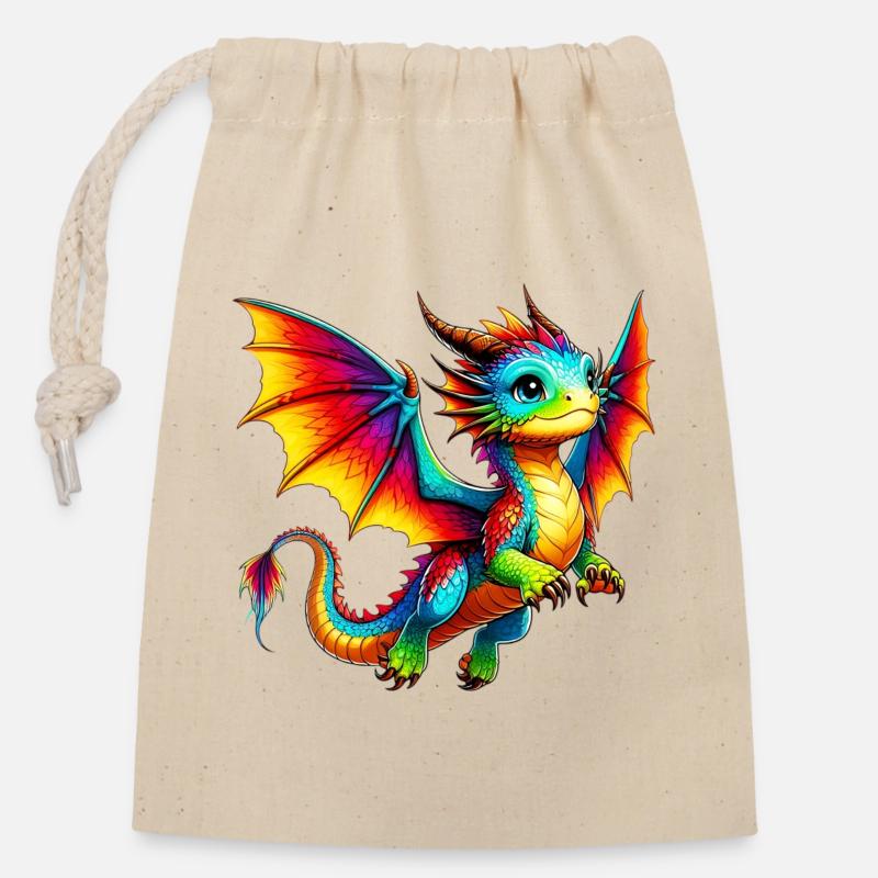 Dragon - Sac cadeau en coton avec cordon (14 x 20 cm) - nature