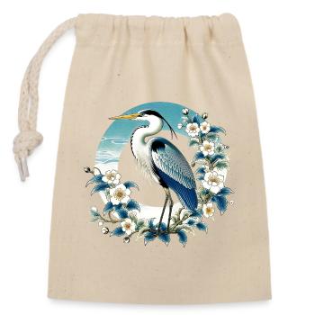 Héron blanc gris Japon Japon - Sac cadeau en coton avec cordon (14 x 20 cm) - nature - Devant