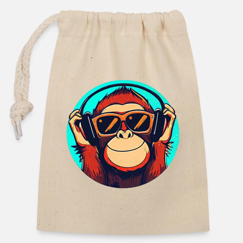 Singe - Sac cadeau en coton avec cordon (14 x 20 cm) - nature