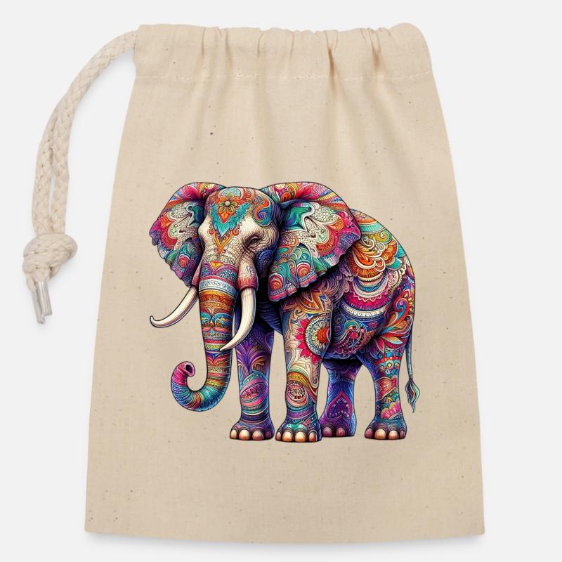 Elefant - Verschließbarer Geschenkbeutel aus Baumwolle (14x20cm) - Natur