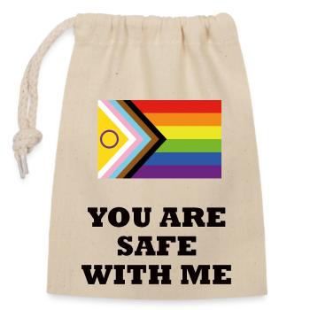 LGBTQ SAFE SPACE you are safe with me - Closable cotton gift bag (14x20cm) - nature - Front