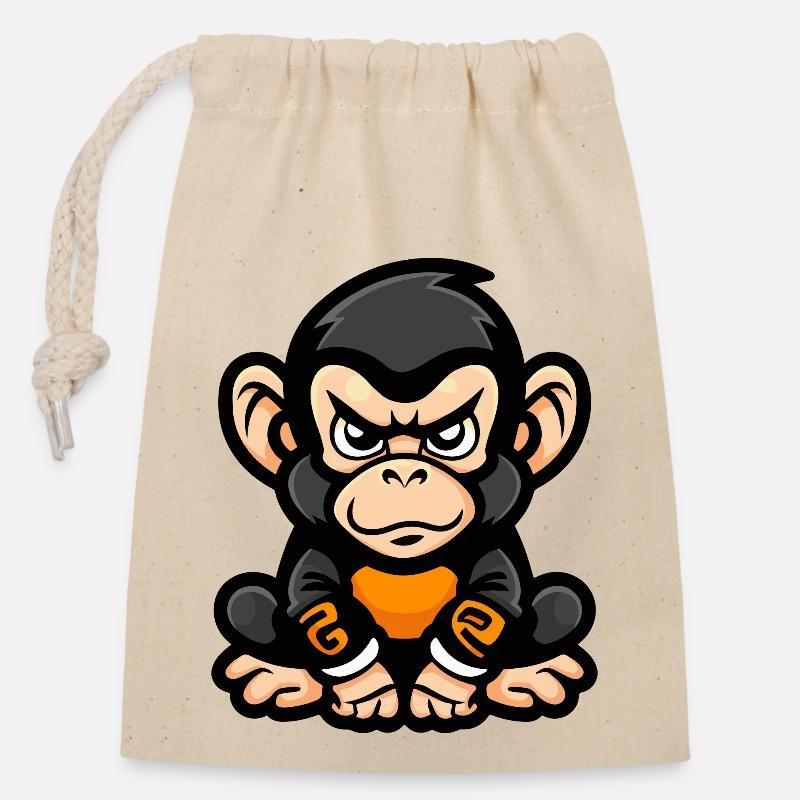 Bande dessinée Singe - Sac cadeau en coton avec cordon (14 x 20 cm) - nature