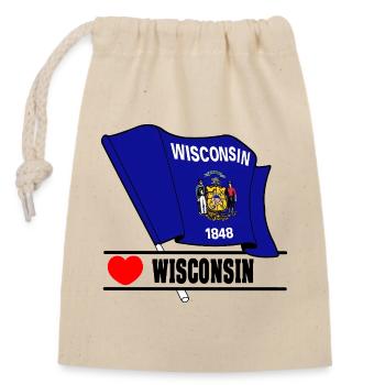 Hinweis Wisconsin Herz WISCONSIN - Verschließbarer Geschenkbeutel aus Baumwolle (14x20cm) - Natur - Vorne