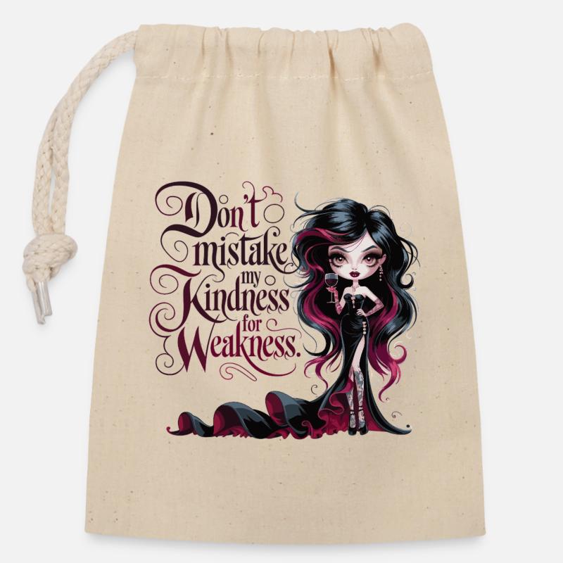Lass dich nicht täuschen – Gothic Diva mit Wein - Verschließbarer Geschenkbeutel aus Baumwolle (14x20cm) - Natur
