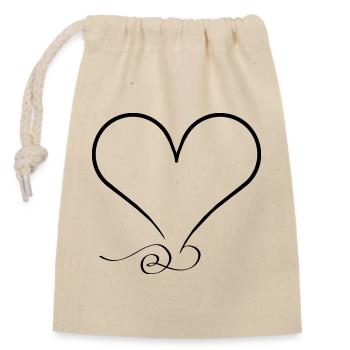 Coeur orné – minimaliste et unique - Sac cadeau en coton avec cordon (14 x 20 cm) - nature - Devant